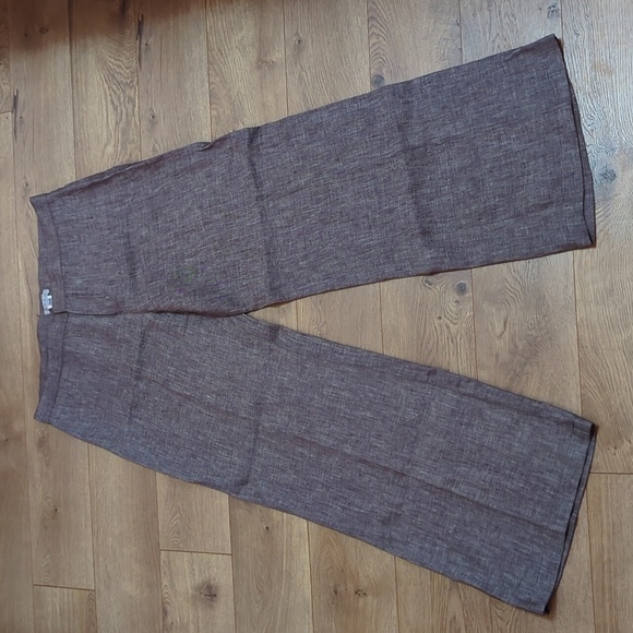 Adec2 Brown Linen Wide Leg Trousers Pants sz 12 - Picture 1 of 6